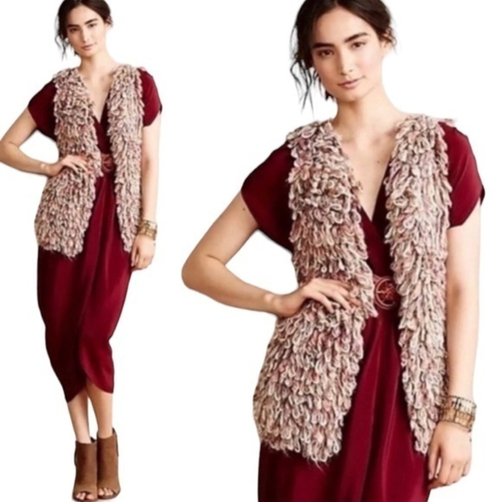 ANTHROPOLOGIE 3D Looped Hand Knit Alpaca Mohair Wool Cardigan Vest Handmade Sz:S - Picture 13 of 13